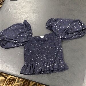 Emory Park Navy Polka Dot Puff Sleeve Top